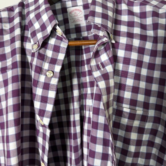 Brooks Brothers 346 Non Iron Long Sleeve Button Down Purple Blue White Check XL - Picture 6 of 7